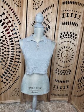 Topshop Light Gray Sleeveless Zip Polo Crop Top